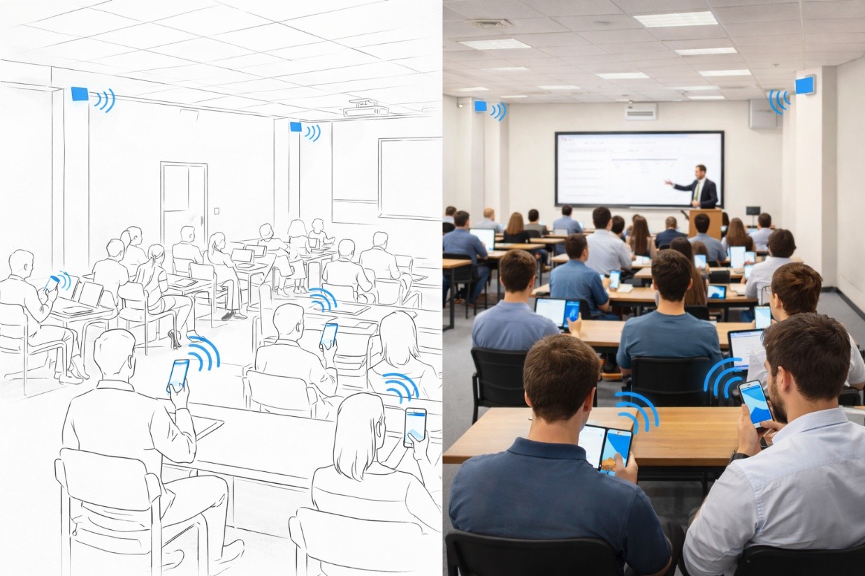 Ilustração da solução beAround para Educação (Presença Precisa)
