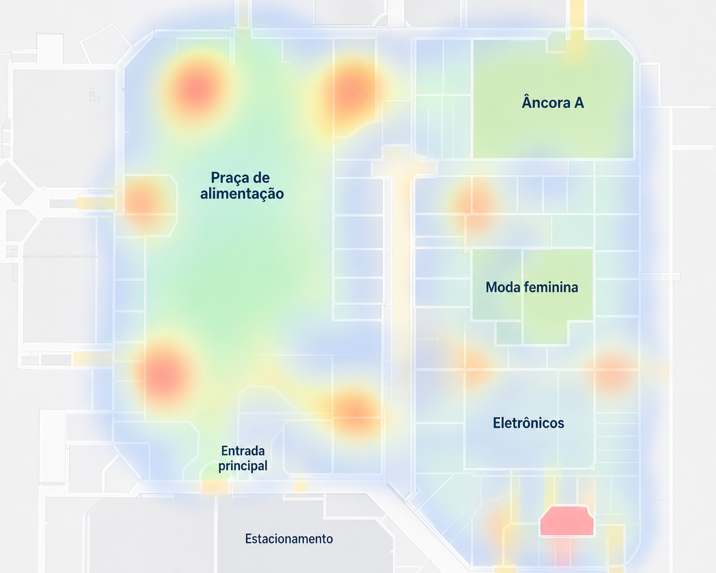 Mapa de calor agregado mostrando as áreas de maior fluxo