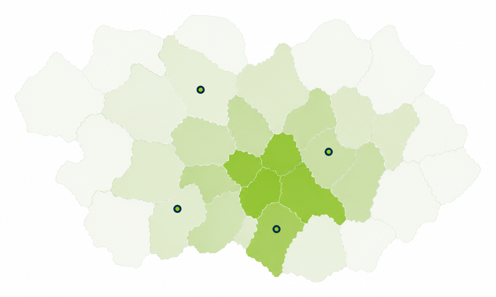 Mapa ilustrativo de área de influência e potencial por região