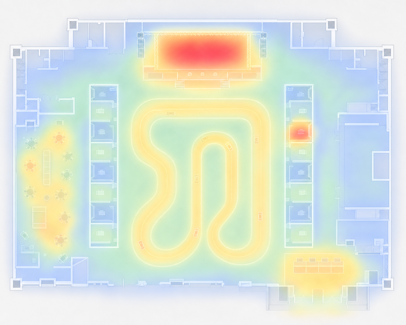 Mapa de calor demonstrativo de um evento com intensidade por zona